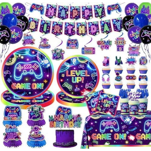 Video Game Birthday Decorations (197Pcs) Gaming, Boy Gamers Party Home Decor, Kitchen, & Other