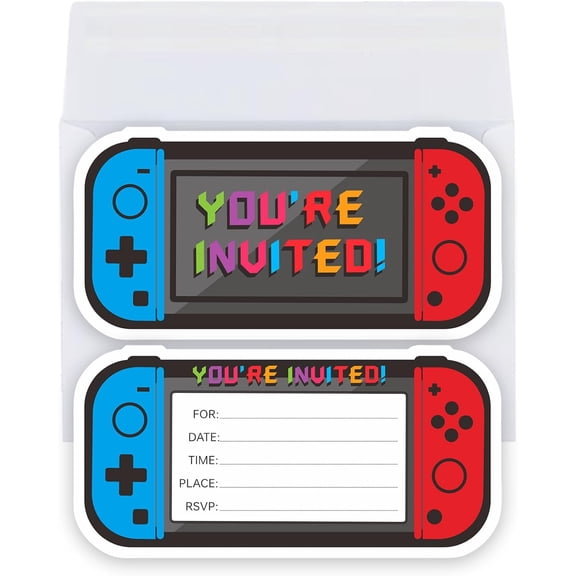 Video Game Birthday Party Invitations- 3x6 Inch Double-Sided Invite Cards with 20 Envelopes, Game Party Decoration, Birthday presents for boys (20 invitations 20 Envelopes)
