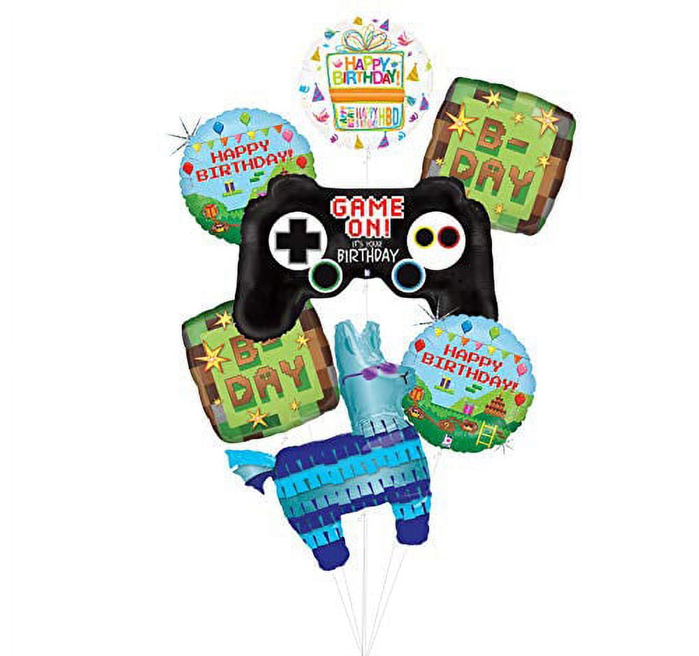MAYFLOWER DISTRIBUTING Video Game Birthday Party Supplies Miner Pixelated TNT Balloon Bouquet Decorations With Controller and LLama
