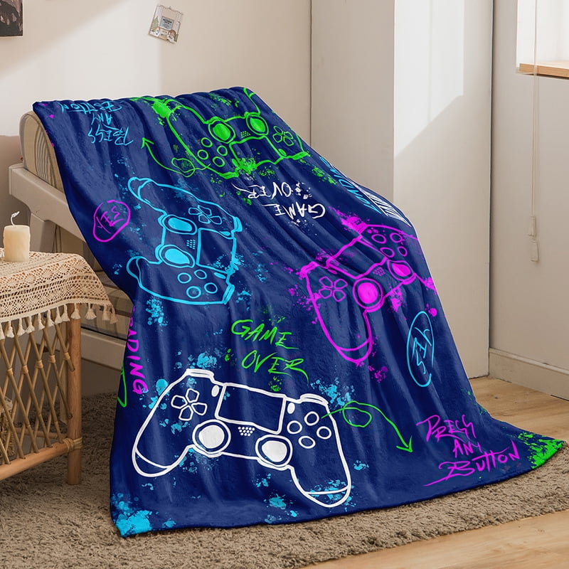 Video Game Blanket Gifts for Boys, Soft Gaming Controller Plush Flannel