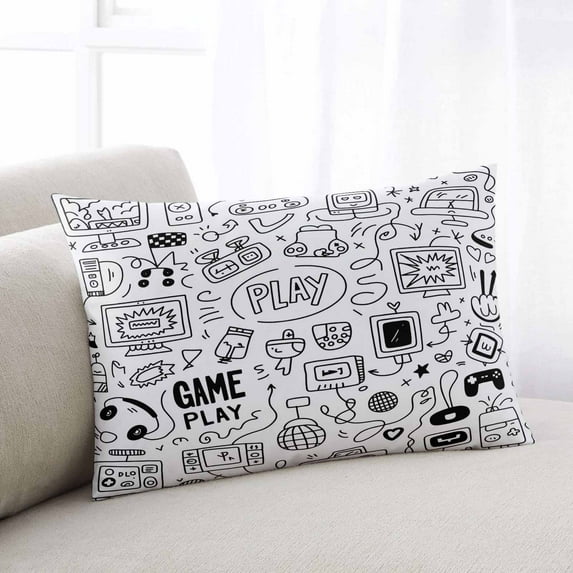 Video Game Body Pillow Cover, Pillowcase Protectors with Zipper, Breathable Decorative Throw Pillow Case Cover, Black White Game Controller Monochrome Pillow Shams for Couch Sofa 24x36Inch