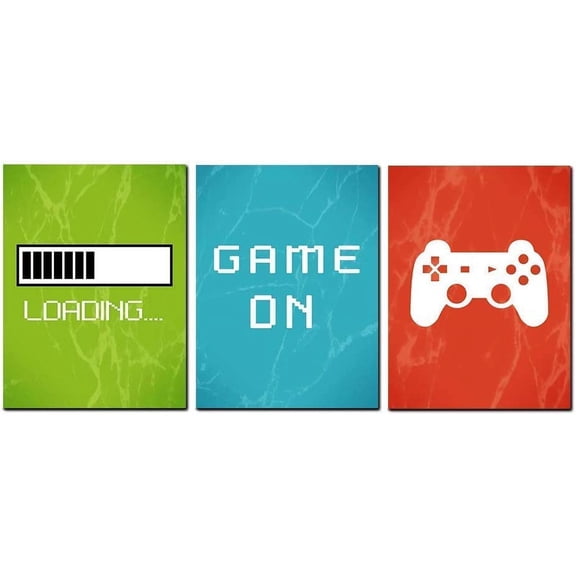 Video Game Boys Play Room Wall Art Canvas Print Colorful Gaming Themed Quotes Artwork for Man Bedroom Gaming Room Wall Decor Gift Framed to Hang 12x16inch Game On