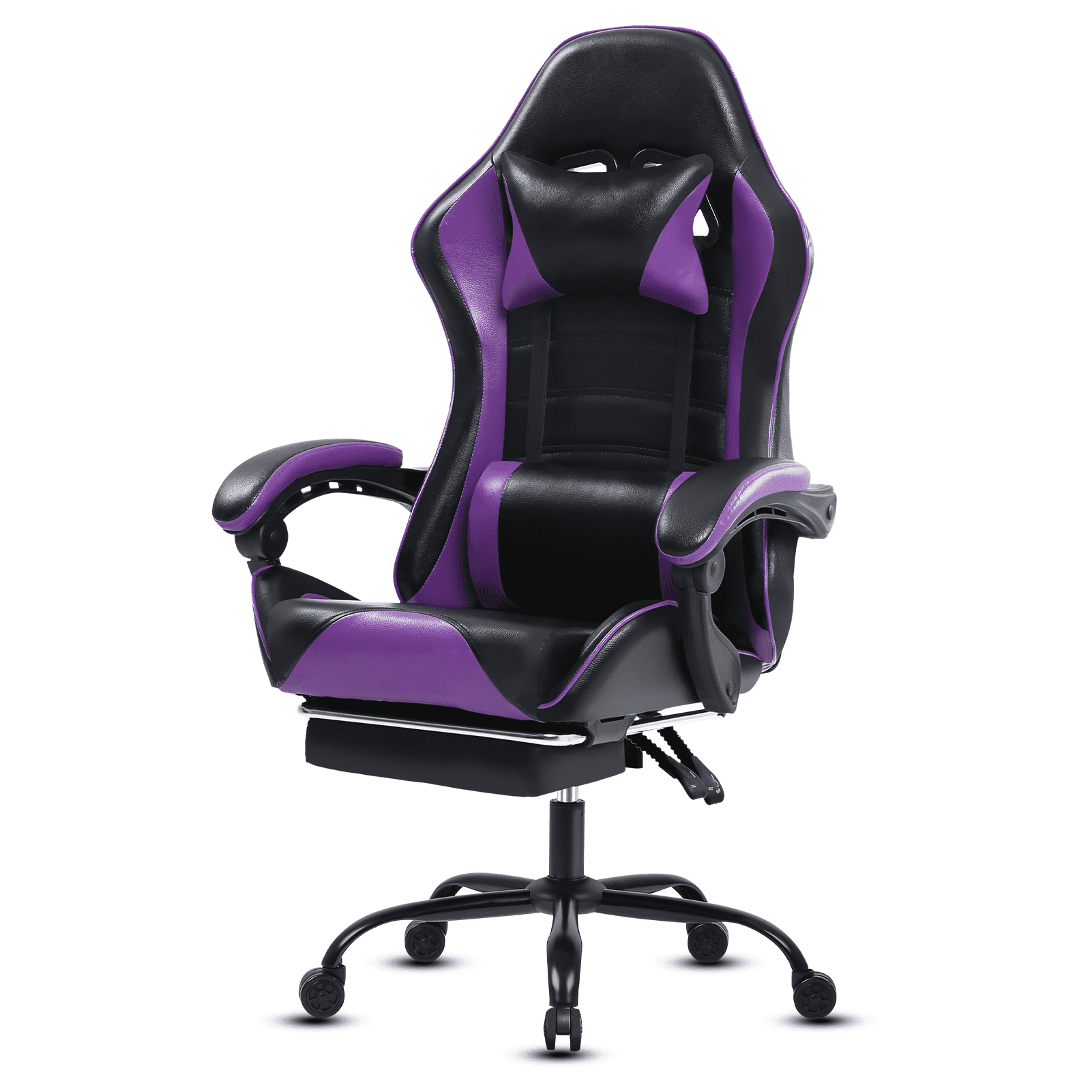 Ergonomic Black and Purple Faux Leather Gaming Chair with Footrest