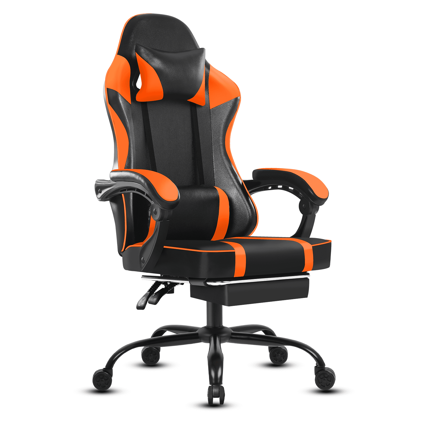 Video Game Chairs for Adults, PU Leather Gaming Computer Chair with Footrest, 360°Swivel Adjustable Lumbar Pillow