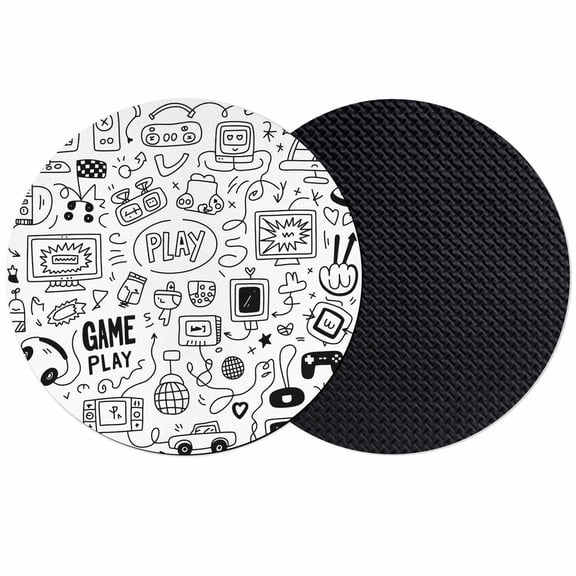Video Game Coasters Set of 2, Black White Game Controller Monochrome Absorbent Coasters for Drinks, Coaster for Bar Office Dining Coffee Table Accessories Decor, Non Slip Round Desk Coaster