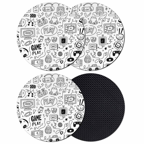 Video Game Coasters Set of 4, Black White Game Controller Monochrome Absorbent Coasters for Drinks, Coaster for Bar Office Dining Coffee Table Accessories Decor, Non Slip Round Desk Coaster