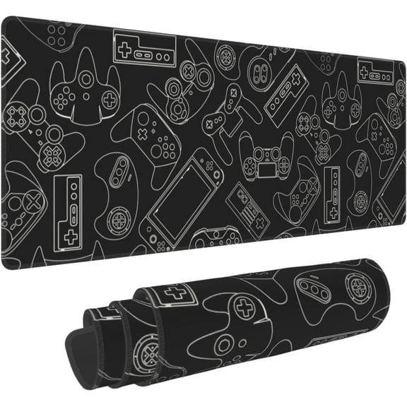Video Game Controller Black Background XL Large Mouse Pad with Stitched Edges Long Non-Slip Rubber Base Mousepad Laptop Keyboard Mat Desk Pad for Office Home Desk Decor, 31.5" X 11.8"