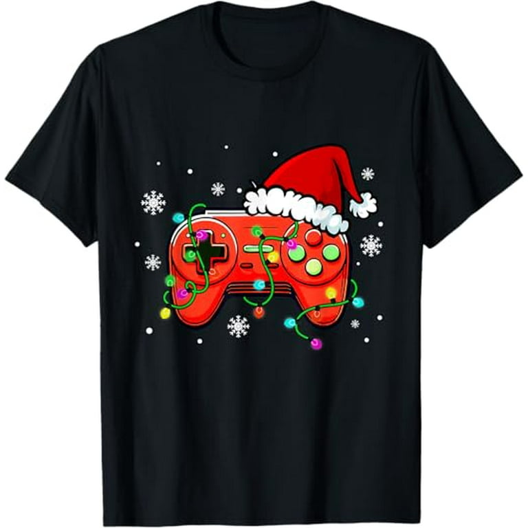 Video Game Controller Christmas Santa Hat Gamer Boys Kid Men T