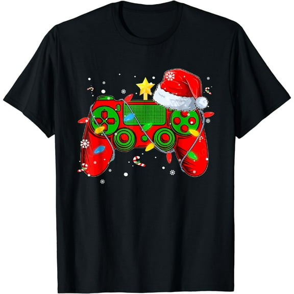 Video Game Controller Christmas Santa Hat Gamer Boys Xmas T-Shirt