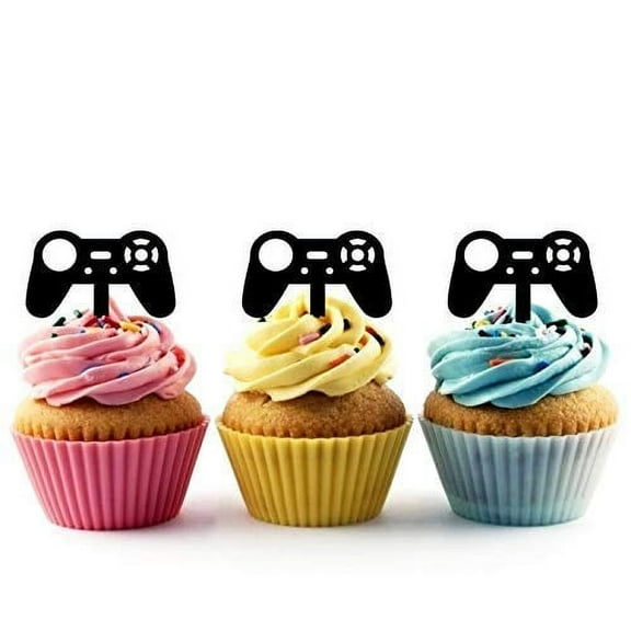Video Game Controller Gamepad Joystick Silhouette Acrylic Cupcake Toppers 12 pcs