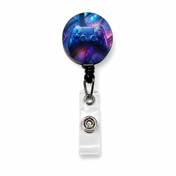 Video Game Controller Graffiti Style Retractable Reel ID Badge Key Card Name Tag Holder with Clip