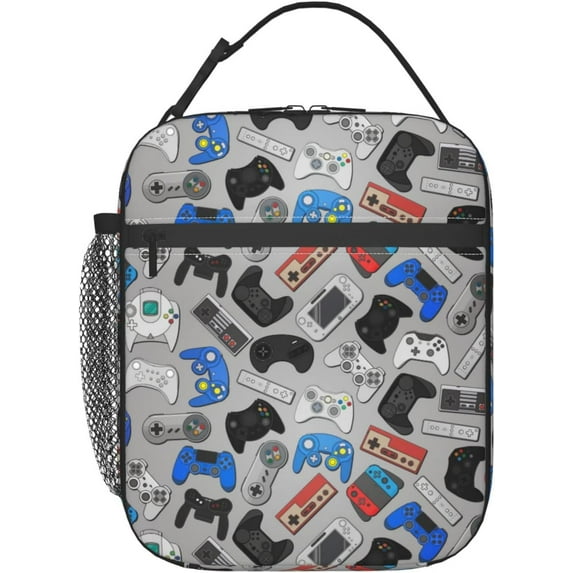 Video Game Controller Grey Background Lunch Bag Lunch Box Insulated ...