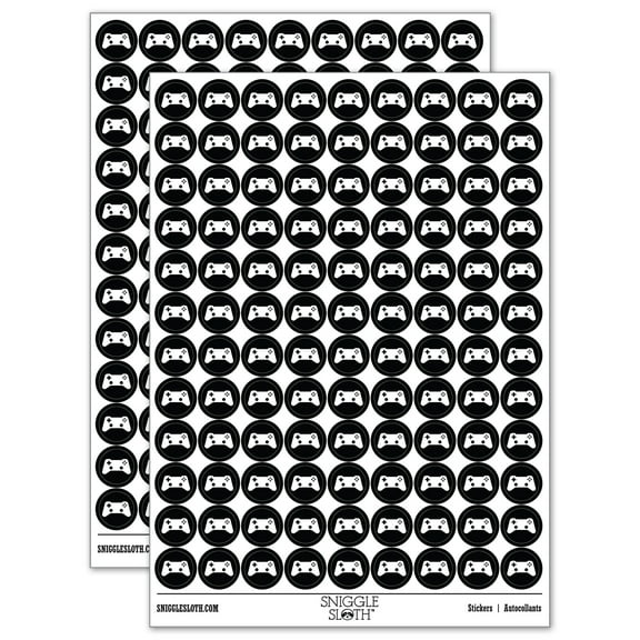 Video Game Controller Icon 200+ Round Stickers - Black - Gloss Finish - 0.50" Size