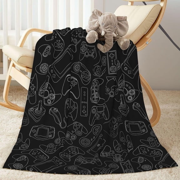 Video Game Controller Pattern Throw Blanket Lightweight Ultra Soft Warm All Season Gaming Gadgets Decorative for Bed Chair Car Sofa Couch Bedroom