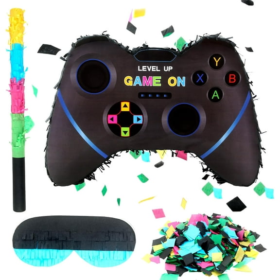 Video Game Controller Pinata with Blindfold Bat and Confetti Carnival Game Controller Pinata Set Gamer Party Supplies for Kids Game Theme Birthday Party Toy Carnival Decoration