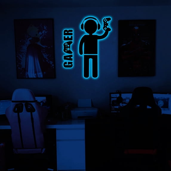 Video Game Controller Wall Decal Sticker, Removable PVC Waterproof Wall Art for Playroom, Bedroom, Living Room, Home Decor, Gamer Gift, Party Decorations, Room Decor, Man Cave Decor(blue light)