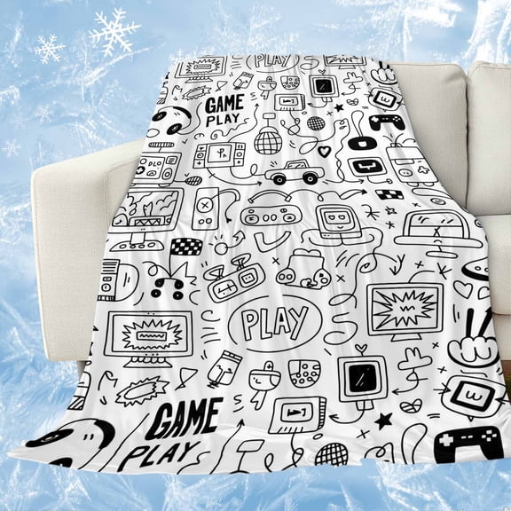 Video Game Cooling Blanket for Hot Sleepers, Soft Breathable Cool Summer Blanket for Night Sweats, Black White Game Controller Monochrome Lightweight Ice Silk Sofa Throw Blankets All Season 30"x40"