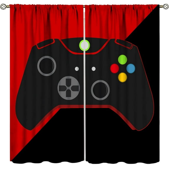 Video Game Curtains, Game Gamepad Red Decor Window Drape Boys Curtains Thermal for Bedroom 42'''' W x 84'''' L x2【Decor】