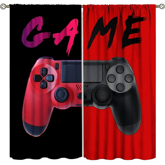 Video Game Curtains, Gamepad Red Blackout Window Drape Boys Bedroom Drapes Art Printed Living Room Decor 42'''' W x 84'''' L x2【Blackout】 Game-4