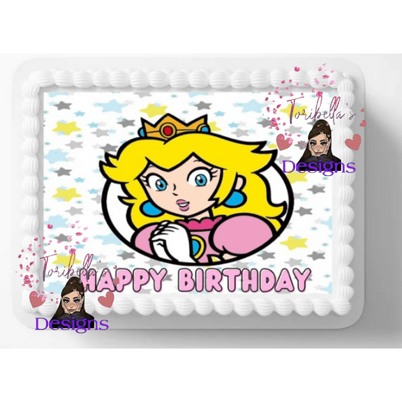 Video Game Design Princess Peach Birthday Edible Image Cake Topper, by ToriBellas Designs