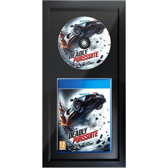 Video Game Display Frame Compatible with Standard PS5/PS4/PS3 Game Case and Disc, Solid Wood Shadow Box with EVA Foam Lining and Black Flocked Fabric, Wall or Tabletop Gaming Room Decor