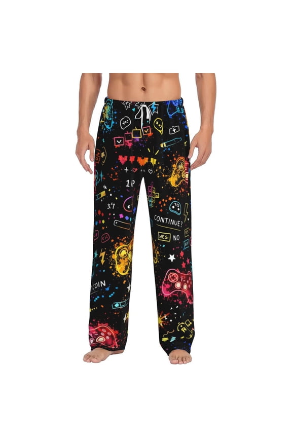 Video Game Gaming Men's Pajama Pants Soft Breathable Sleep Lounge Pants with Pockets, Elastic Waist PJS Bottoms for Nightwear & Home Medium