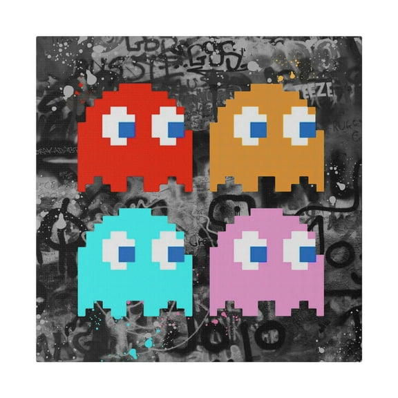 Video Game Ghosts Graffiti Canvas Wall Art - Warhol Style Pop Art