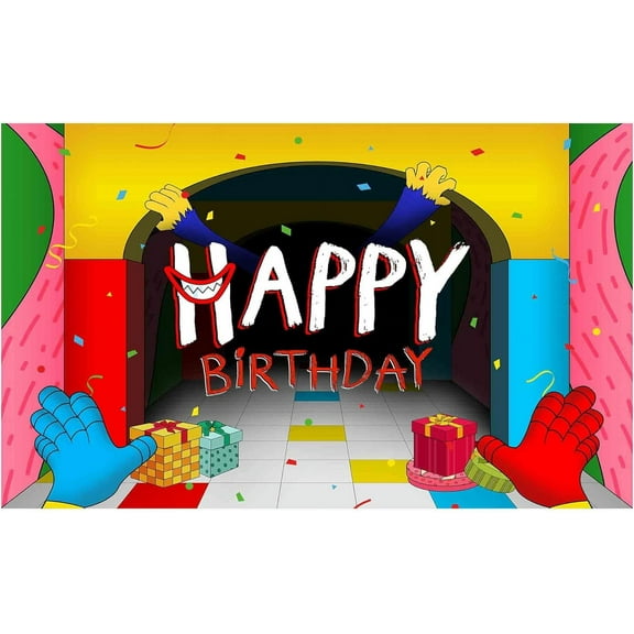 Video Game Happy Birthday Backdrop Colorful Cartoon Children Party Banner Decorations Supplies Photography Background Cake Table Decor Supply Photo Booth Studio Prop