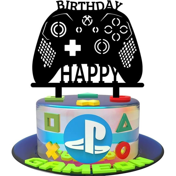 Video Game Happy Birthday Cake Topper Game Controller Cake Topper GamePad Game Console Cake Decoration for Gaming Themed Birthday Party Supplies