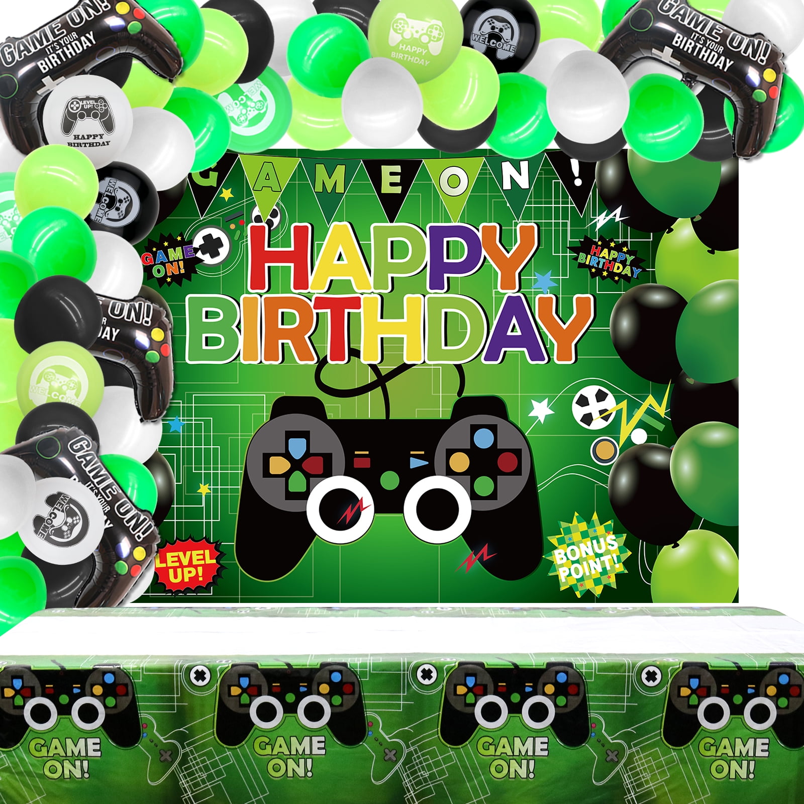 Hegbolke Video Game Happy Birthday Party Decoration Kits, Green, 82 Count