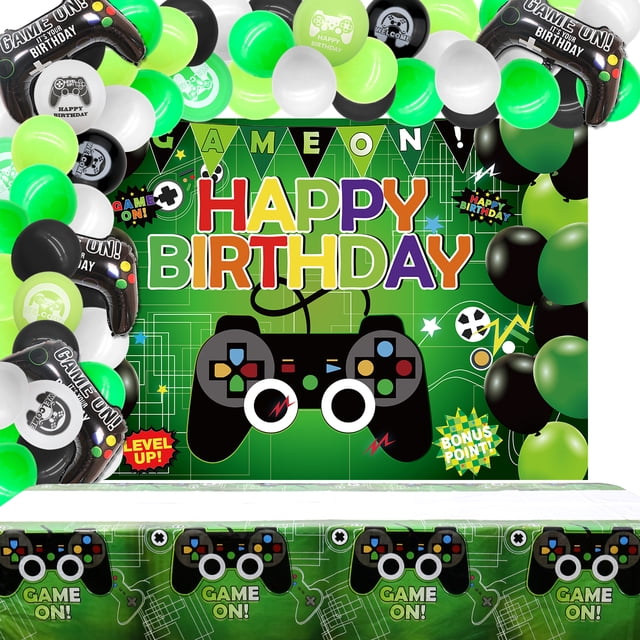 Hegbolke Video Game Happy Birthday Party Decoration Kits, Green, 82 ...