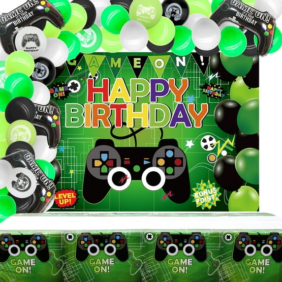 Hegbolke Video Game Happy Birthday Party Decoration Kits, Green, 82 Count