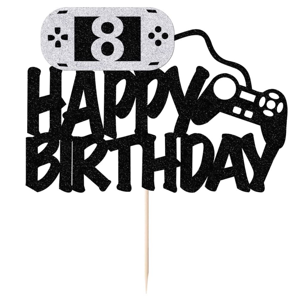 Video Game Level 8 Unlocked Cake Topper - 8th Birthday Party Decoration For Boys, Gamer Theme Cake Decor