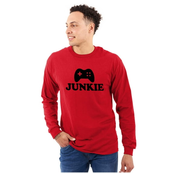 Video Game Junkie Gamer Nerdy Gaming Long Sleeve TShirt Men Women Brisco Brands S
