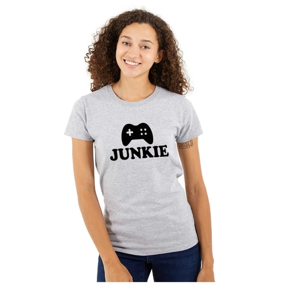 Video Game Junkie Gamer Nerdy Gaming Womens Slim Fit Graphic Tee Brisco Brands S