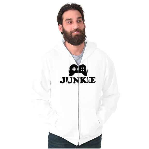 Video Game Junkie Gamer Nerdy Gaming Zip Up Hoodie Men's Women's Brisco Brands S