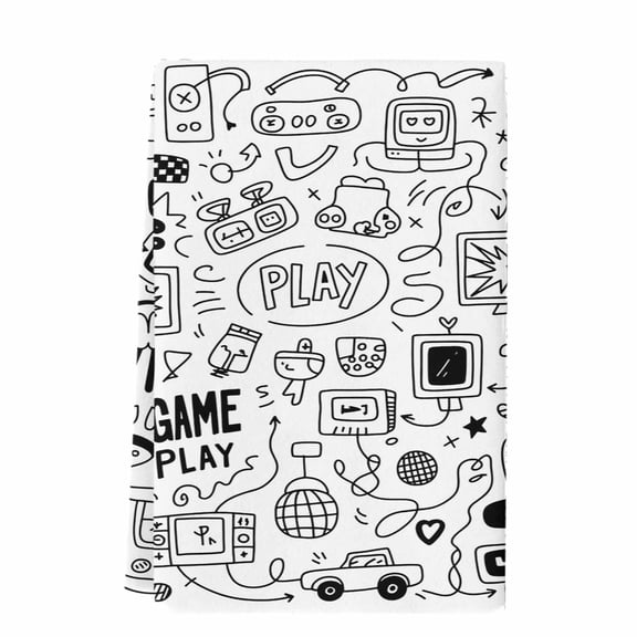 Video Game Kitchen Towels Set of 1, Absorbent Microfiber Dish Tea Towels with Hanging Loop, Black White Game Controller Monochrome Resuable Hand Towel for Home Kitchen Cooking Cleaning 18"x28"