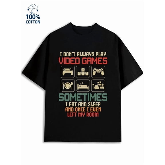 Greenink Video Game Life mens games 180G Cotton black game merch Funny Unisex Shirt Graphic tshirts Unique Design Unisex Shirt Short Sleeve tshirts Unique Design Unisex