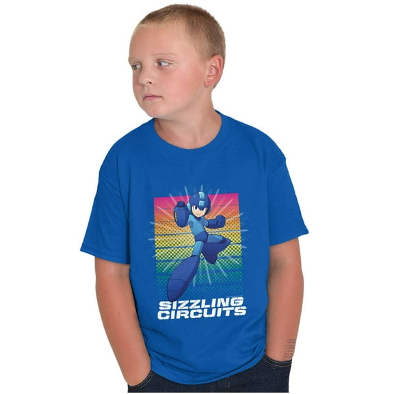 Video Game Mega Man Sizzling Circuts Crewneck T Shirts Boy Girl Teen Brisco Brands L