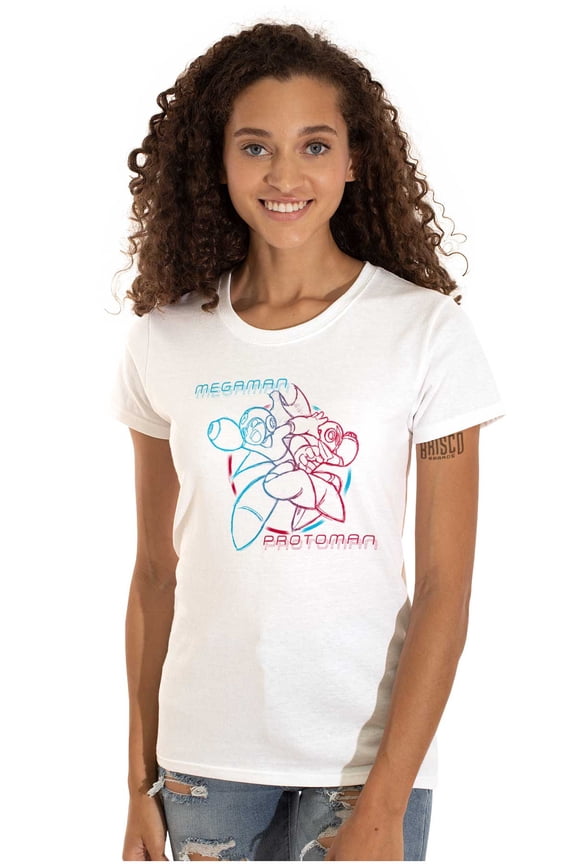 Video Game MegaMan ProtoMan Sketch Women's T Shirt Ladies Tee Brisco Brands S