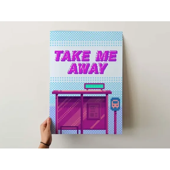 Video Game Nostalgic Art Print Take Me Away 8 Bit Pixel Art Poster Escape Home Decor Office Wall Art