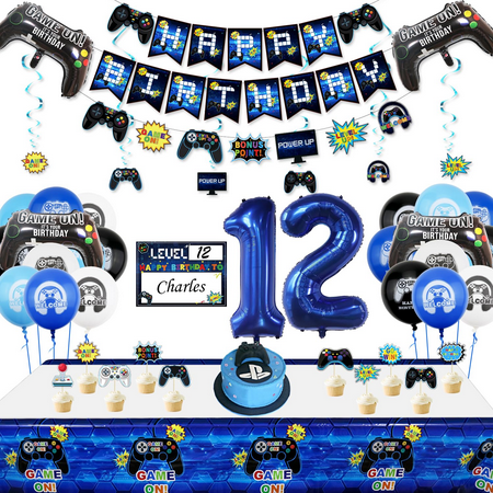 Video Game Party Decorations - 12th Birthday Decorations for Boys, HAPPY BIRTHDAY Banner, Video Game Balloons, Controller Balloon, Gaming Hanging Sign, Gaming Birthday Party Supplies