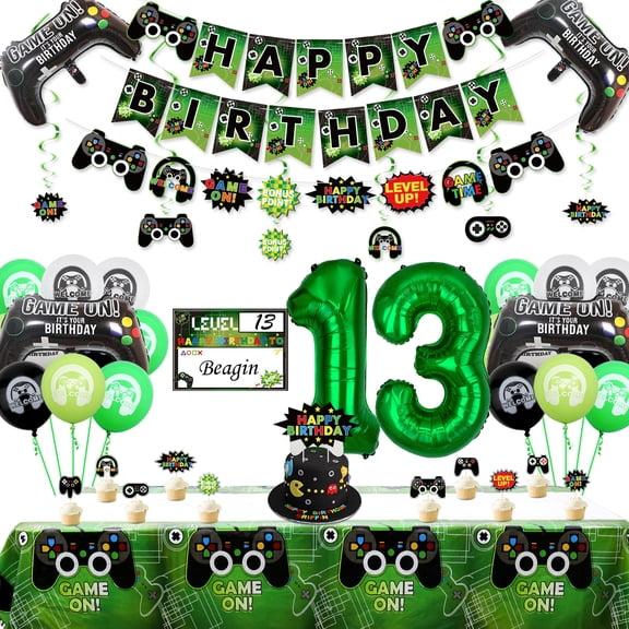 Video Game Party Decorations - 13th Birthday Decorations for Boys, HAPPY BIRTHDAY Banner, Video Game Tablecloth, Gaming Pattern Balloons, Controller Balloons, Gaming Hanging Sign, Gaming Birthday Part