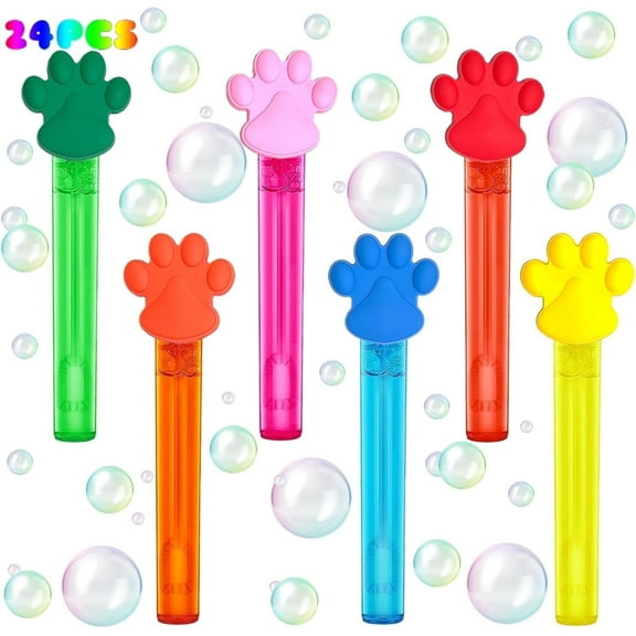 Paw Party Favors, 24 Pcs Paw Print Bubble Wands for Kids,Cute Bubble Wand for Pet Dog Puppy Cat Birthday Party Supplies,Classroom Prizes Pinata Goodie Bag Stuffers Gifts