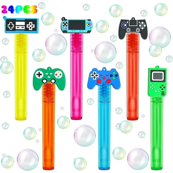 Video Game Party Favors, Set of 24 Video Game Bubble Wands for Kids Gamer Birthday Party Supply, Goodie Bag Stuffer Gift Classroom Reward