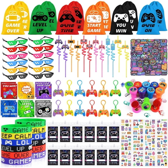Video Game Party Favors for Kids, 158 PCS Gamer Birthday Party Supplies