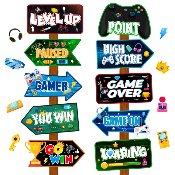 Video Game Party Sign, 20 Pcs Video Game Welcome Signs, Video Game Yard Signs & Game Party Themed Directional Signs, for Video Game Birthday Decorations & Video Game Party Decorations