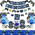 thumbnail image 1 of Video Game Party Supplies, Gaming Themed Birthday Party Decor for Boys and Gamer - Including Plates, Cups, Napkins, Tableware, Tablecloth, Cake Toppers, Hanging Swirls, Banners and Balloons Serves 20, 1 of 9