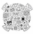 thumbnail image 1 of Video Game Round Tablecloth for 45-54 Inch Tables, Fitted Table Cover with Elastic Edge, Black White Game Controller Monochrome Waterproof Outdoor Table Cloth Protector for Patio Garden Dinner Picnic, 1 of 9