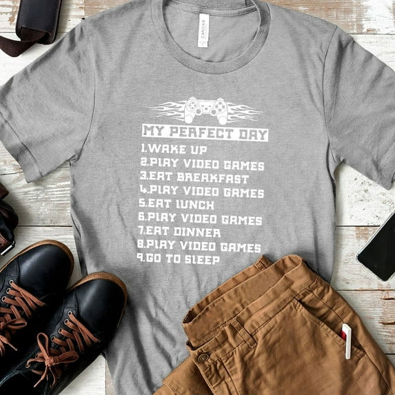 Video Game Shirt, Unisex Shirt, Gamer Gifts For Him or Her, Funny Gaming Shirt, Funny Gamer Gifts, My Perfect Day Gamer Shirt (Colors:Athletic Heather; Sizes:XL;)